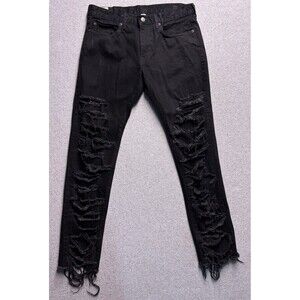 Men’s J.Crew 484 Black Jeans 32x32 Extra Slim Factory Distressed Japanese Denim